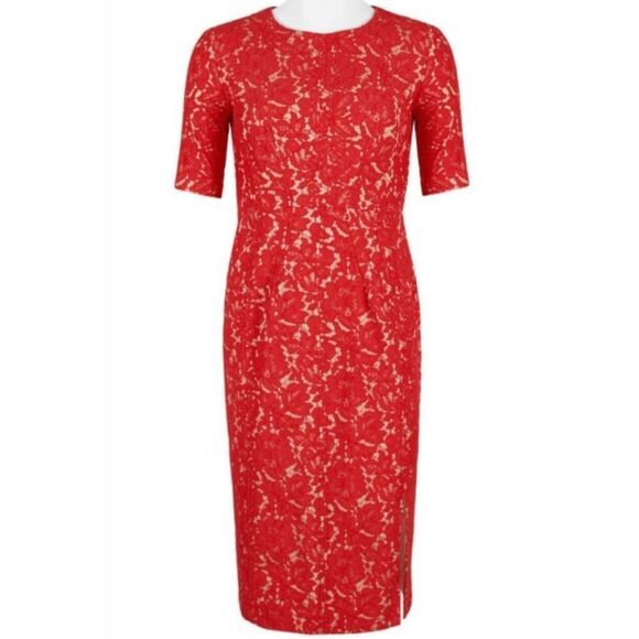 Taylor Women's Crew Neck Short Sleeve Bodycon Zipper Back Floral Lace Dress - Picture 2 of 10